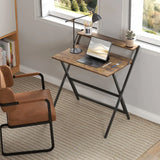 HOMCOM 81.5 cm Folding Computer Desk with Monitor Shelf - Rustic Brown