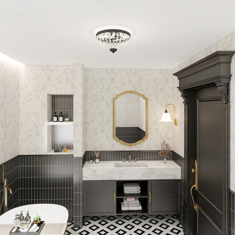 HOMCOM Crystal Chandelier Ceiling Light with 168 Octagonal Beads, Vintage 2-Light Flush Mount Ceiling Light for Living Room, Bedroom, Hallway, Dining Room, Black