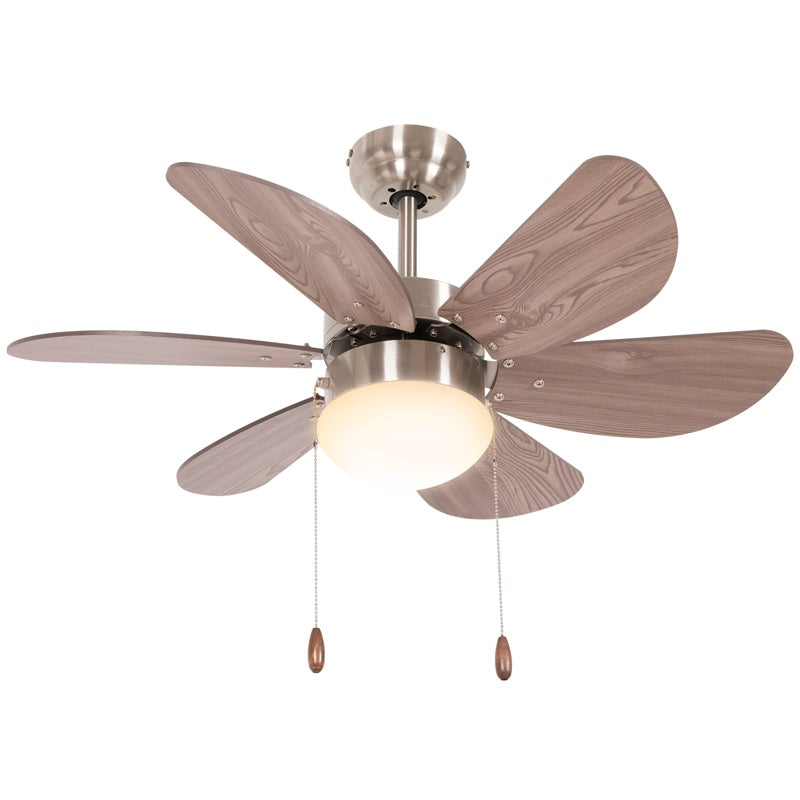 HOMCOM Ceiling Fan with LED Light, Flush Mount Ceiling Fan Lights with 6 Reversible Blades, Pull-chain Switch, Walnut Brown