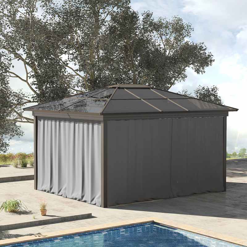 Outsunny Replacement Gazebo Curtains, 4-Panel Gazebo Side Panels Only, for 3 x 3 (M) Gazebos or Pergolas, Hooks/C-Rings Included, Light Grey