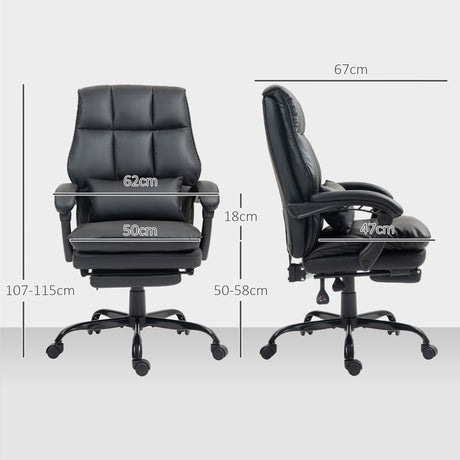 HOMCOM Faux Leather Reclining Office Chair, with Footrest - Black