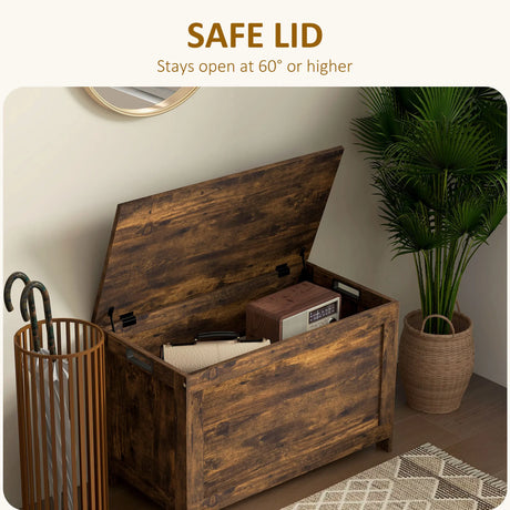 HOMCOM Storage Chest, Modern Storage Trunk with 2 Safety Hinges and Cut-out Handles, Wooden Toy Box for Living Room, Entryway, 76 x 40 x 48 cm, Rustic Brown