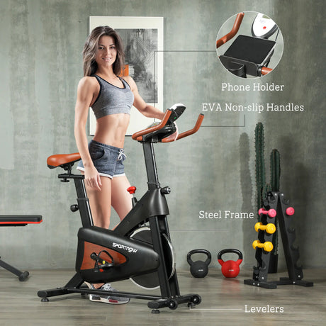 SPORTNOW Quiet Stationary Exercise Bike with Adjustable Resistance, Seat, Black