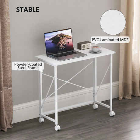 HOMCOM 80 cm Folding Desk on Wheels - White
