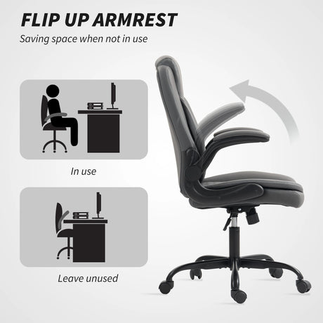 HOMCOM Faux Leather Office Chair. with Flip-Up Armrests - Charcoal Grey