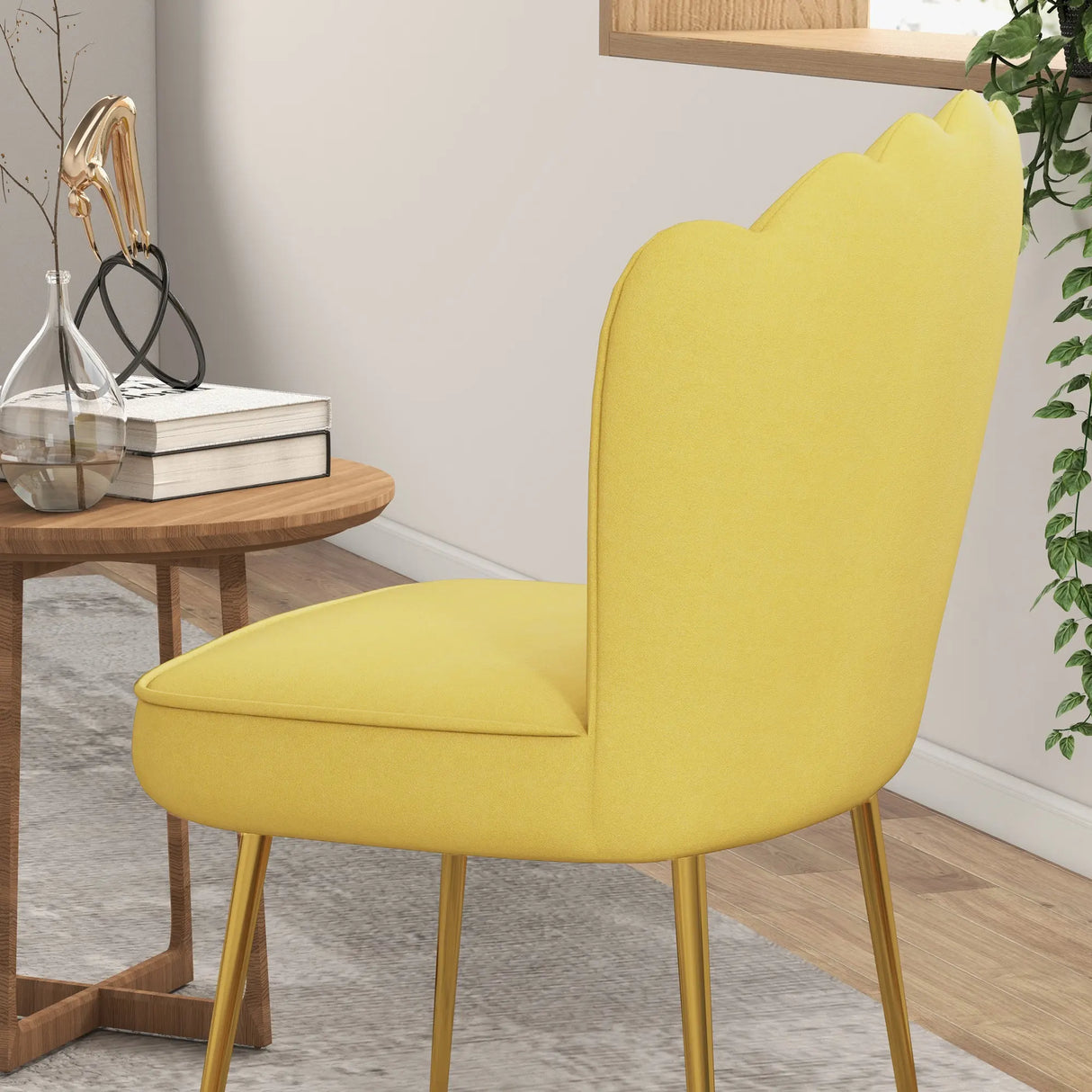 Set of 2 Velvet-Feel Shell Accent Chair - Yellow