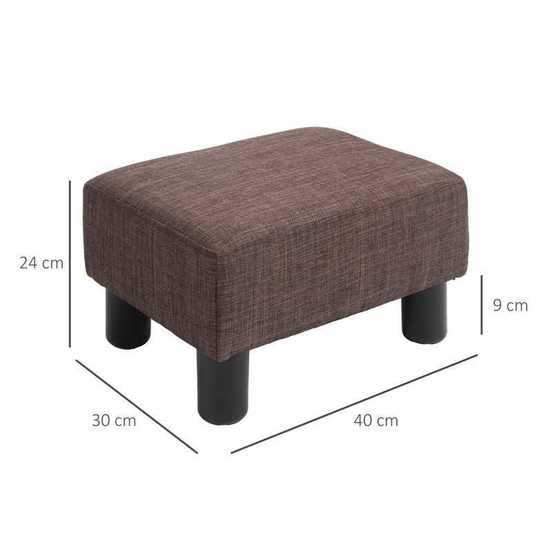 HOMCOM Linen Fabric Footstool Ottoman Cube with 4 Plastic Legs, Brown