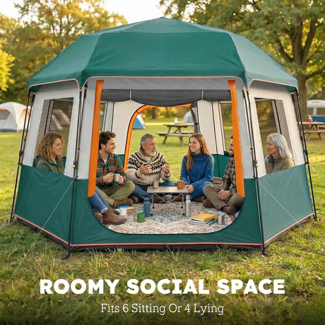 Outsunny Cabin Tent Easy Setup 3000mm Waterproof Camping Tent 4 Person with Carrying Bag Green