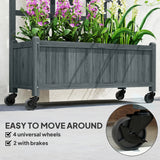 Outsunny Wooden Trellis Planter, Raised Garden Bed with Wheels, to Climb and Grow Vegetables, Herbs and Flowers, Grey