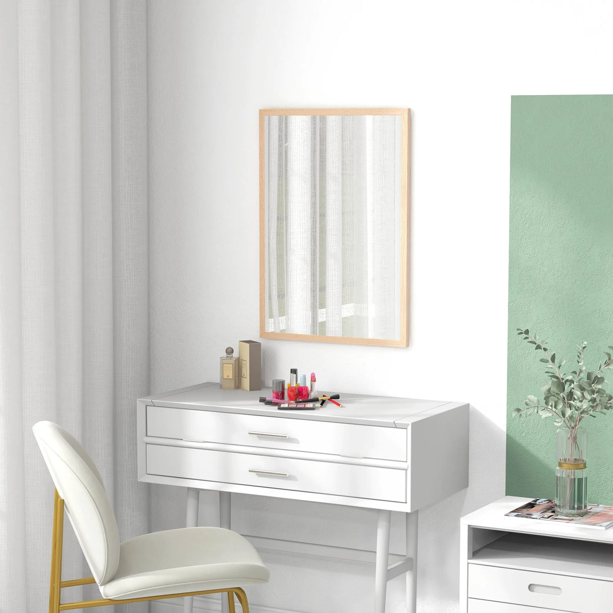 HOMCOM Wall Bathroom Mirror, 70 x 50 cm Wall-Mounted Mirror for Living Room, Bedroom, Hallway, Natural Wood