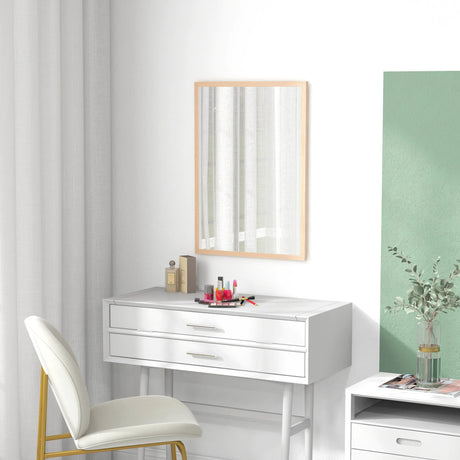 HOMCOM Wall Bathroom Mirror, 70 x 50 cm Wall-Mounted Mirror for Living Room, Bedroom, Hallway, Natural Wood