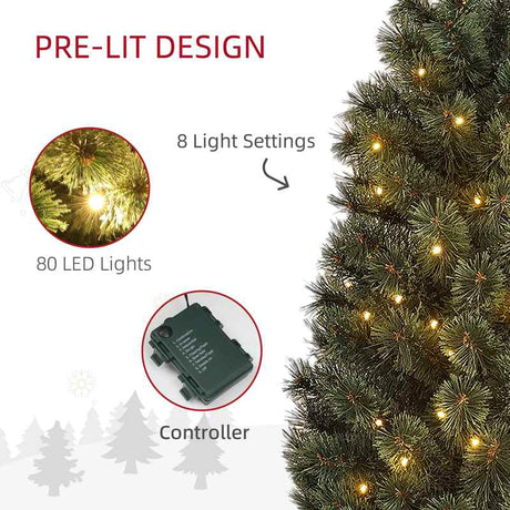 HOMCOM 4ft Artificial Christmas Tree with 80 Warm White LED Lights, 8 Modes and Remote, Realistic Xmas Tree with Square Stand for Party Decoration, Green