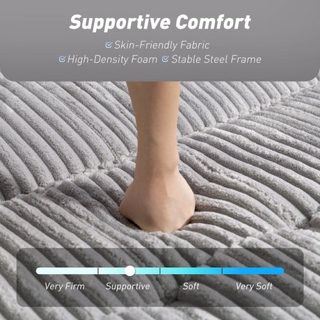 HOMCOM 2 Seater Click Clack Sofa Bed with Pull Out Design, Corduroy Upholstery - Light Grey