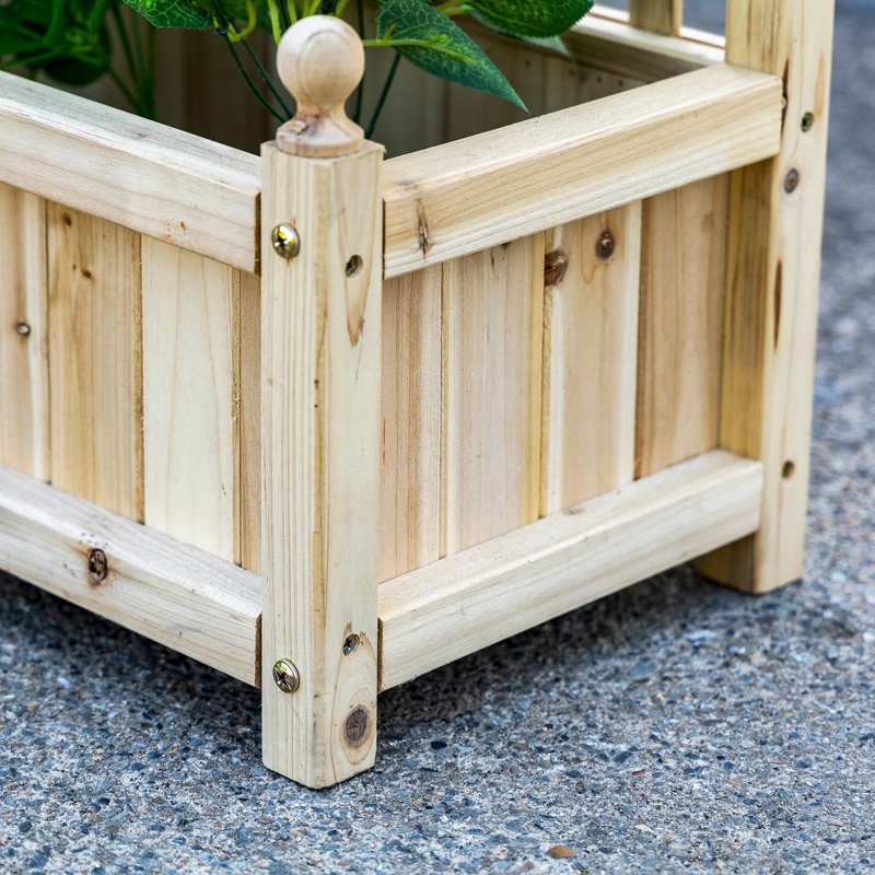 Outsunny Garden Planters with Trellis for Climbing Vines, Wood Raised Beds for Garden, Flower Pot, Indoor Outdoor, Natural