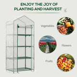 Outsunny 4 Tier Mini Greenhouse, Portable Compact Green House with Steel Frame, PE Cover, Roll-up Door, 70 x 50 x 160 cm, White