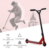 HOMCOM Street Stunt Scooter Intermediate and Beginner Freestyle Tricks Scooters For 14+ Teens Adult w/ Rear φ10cm Wheel & Brake - Red