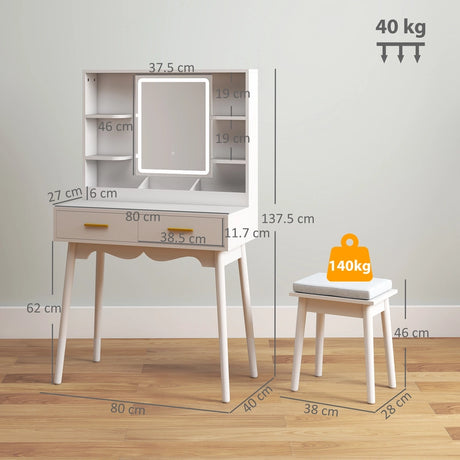 HOMCOM Elegant Dressing Table, with LED Mirror - White