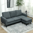 HOMCOM 3 Seater Sofa with Ottoman, 196cm Corduroy L-shaped Sofa Couch with Scatter Back, Reversible Chaise Lounge for Living Room, Home Office, Small Spaces, Charcoal Grey