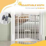 PawHut Pressure Fit Stair Gate, Dog Gate w/ Small Cat Door, Auto Closing System, Double Locking Openings, 74-80cm - White