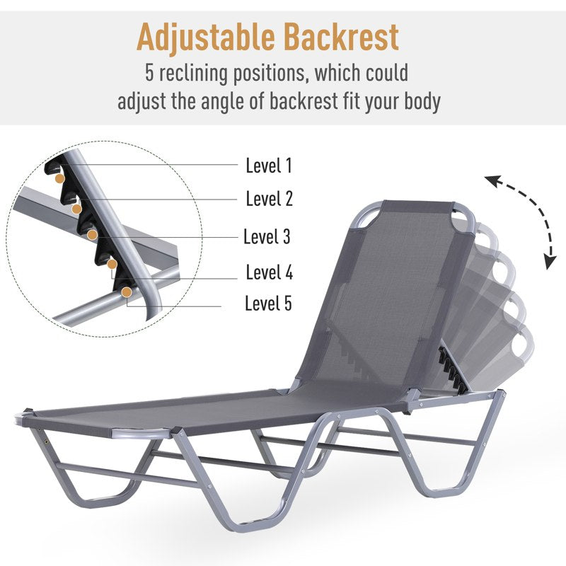 Outsunny Sun Lounger Relaxer Recliner w/ 5-Position Adjustable Backrest Pool Sun Bathing