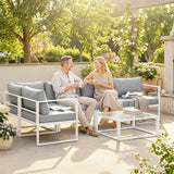Outsunny 5 Seater Aluminium Garden Furniture Set, Garden Sofa Set with Thick Cushions for Patio and Balcony, Outdoor, Light Grey