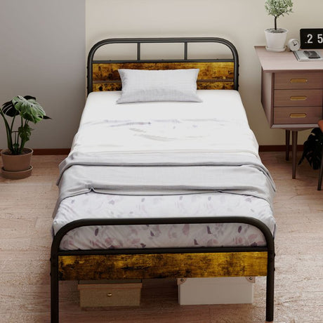 HOMCOM Industrial-Style Single Bed Frame - Black/Brown