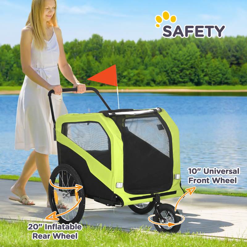 PawHut Dog Bike Trailer, 2 in 1 Dog Stroller for Large Dogs with Hitch, Quick-release 20" Wheels, Pet Bicycle Cart Trolley Carrier for Travel, Green