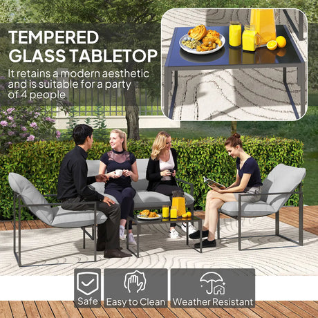 Outsunny Four-Piece Relaxed Back Garden Dining Set - Black/Light Grey