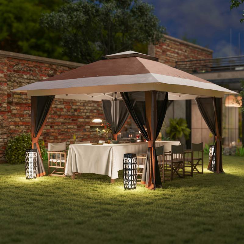 Outsunny 3.6 x 3.6m Pop-Up Gazebo, with Accessories - Brown