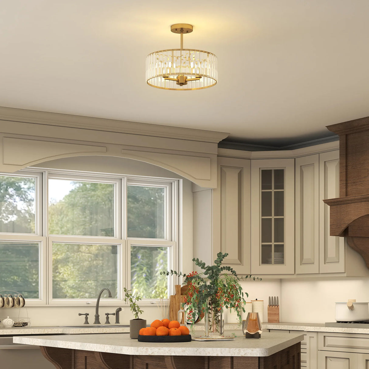 HOMCOM Crystal Ceiling Light Fixture, Semi Flush Mount Modern Crystal Chandelier Ceiling Light for Living Room, Bedroom, Hallway, Dining Room, E14 Base 3-Lights, Bulbs Not Included, Gold Tone