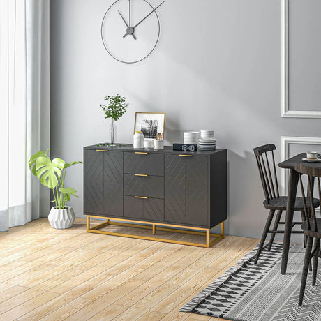HOMCOM Sideboard with 3 Drawers and Adjustable Shelves for Living Room - Black