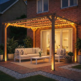 Outsunny 3 x 3 m Wooden Pergola Kit, Garden Pergola Gazebo Grape Trellis with Triangle Supports, 5 Beams, Maple Wood-effect
