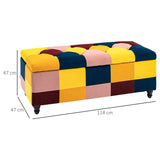 HOMCOM 114 x 47 x 47cm Velvet Storage Ottoman, Button-tufted Footstool Box, Toy Chest with Lid for Living Room, Bedroom, Multicoloured