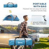 Outsunny 3000mm Waterproof Camping Tent for 5-6 Man, Family Tent with Porch and Sewn in Groundsheet, Portable with Bag, Blue
