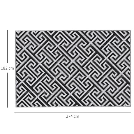 Outsunny 182 x 274 cm(6x9ft) Outdoor Rug Reversible Mat Plastic Straw Rug Portable RV Camping Mat for Garden Deck Picnic Indoor, Black & White