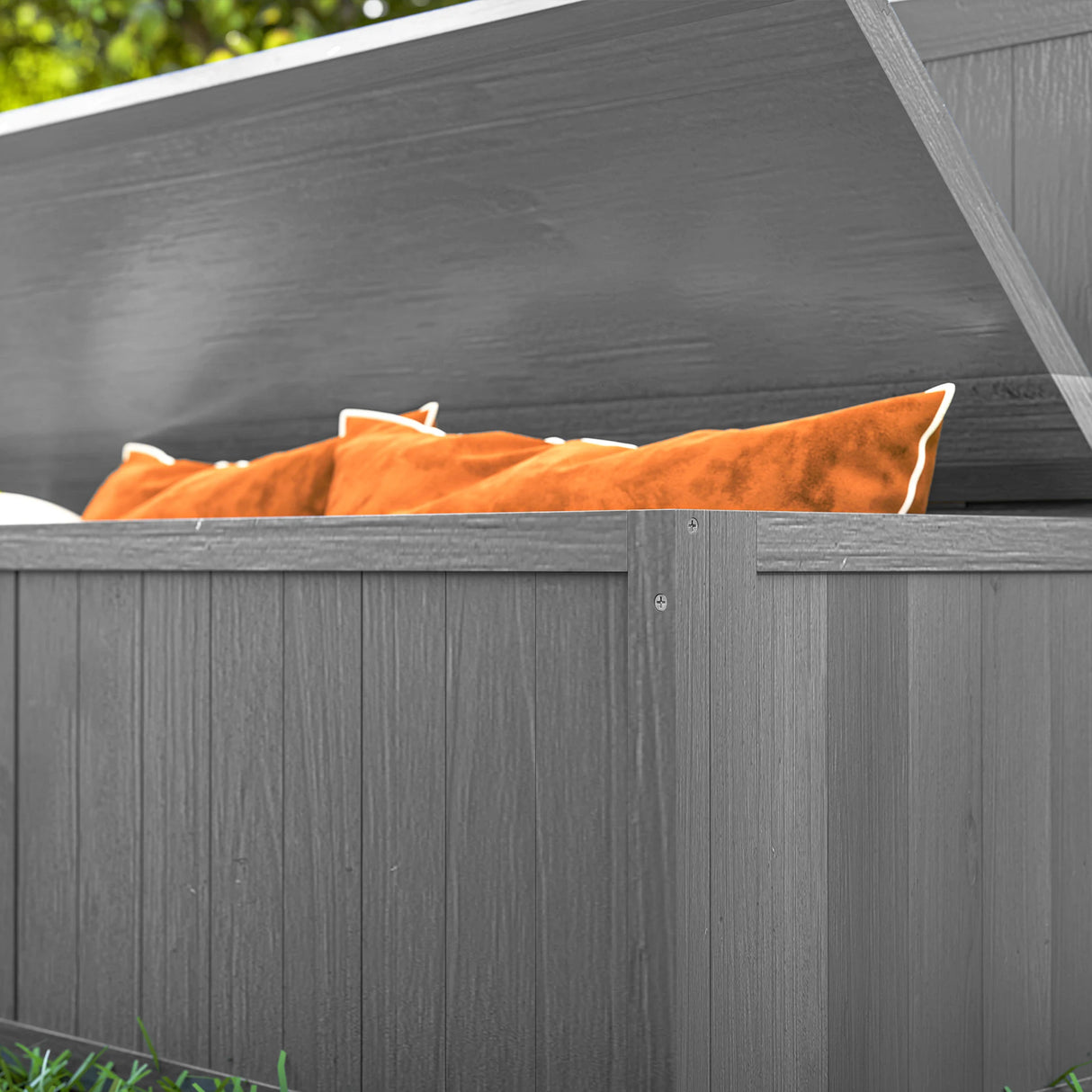 Outsunny Wood Storage Bench for Patio Furniture, Outdoor Garden Seating Tools, Grey