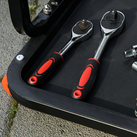 HOMCOM Workshop Stool, Rolling Machine Stool with 360 Swivel, Padded Seat, Tool Tray, Red