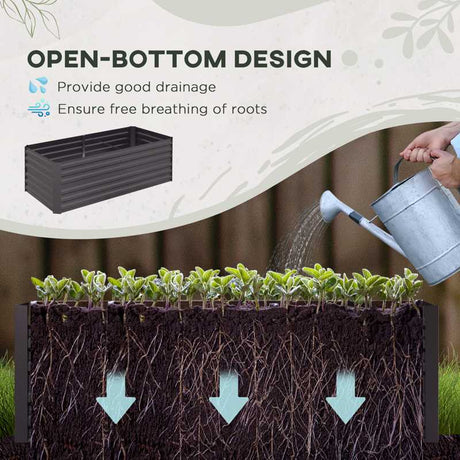 Outsunny Raised Beds for Garden, Galvanised Steel Outdoor Planters with Multi-reinforced Rods, 180 x 90 x 59 cm, Dark Grey