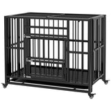 PawHut 37" Heavy Duty Dog Crate, Foldable Dog Cage, with Openable Top, Locks, Removable Tray, Wheels - Black