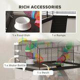 PawHut Two-Tier Hamster Cage with 31cm Deep Tray, Tube System, Water Bottle, Ramp, Feeding Bowl, Multicoloured