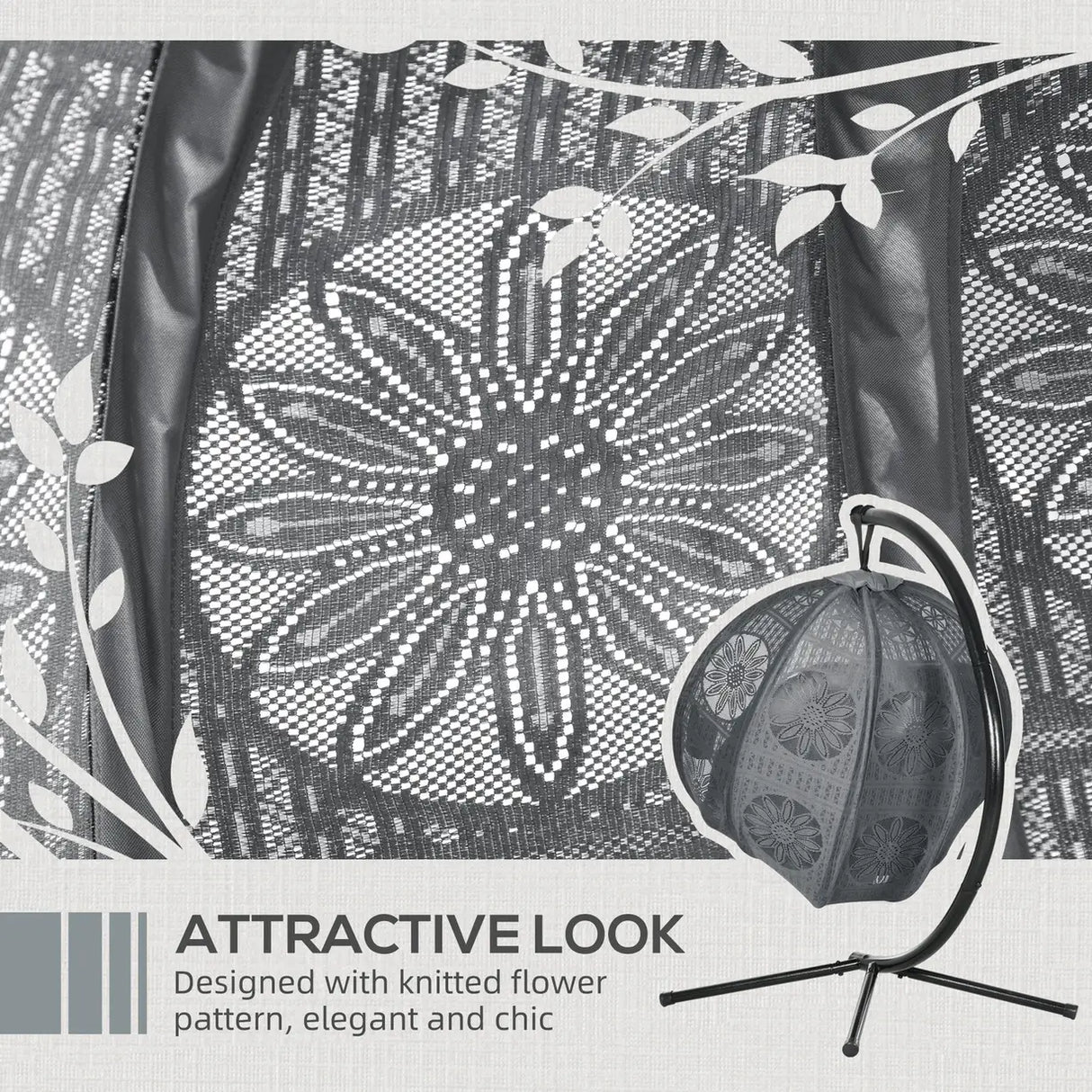 Outsunny Round Egg Basket Chair, with Steel Stand, Charcoal Grey