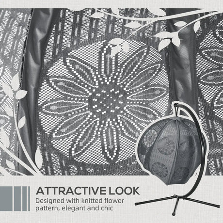 Outsunny Round Egg Basket Chair, with Steel Stand, Charcoal Grey