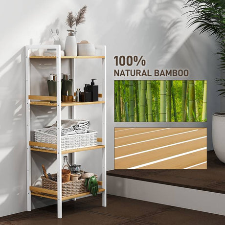 HOMCOM Four-Tier Bamboo Adjustable Shelf Storage Unit