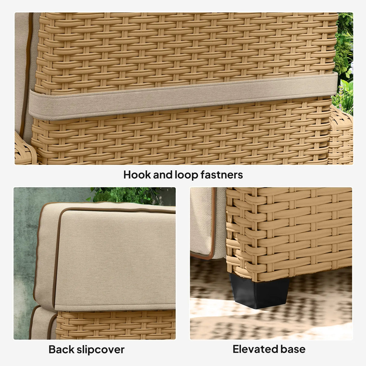 Outsunny 145 Reclining Rattan Armchair, with Footrest - Khaki/Beige