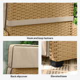 Outsunny 145 Reclining Rattan Armchair, with Footrest - Khaki/Beige