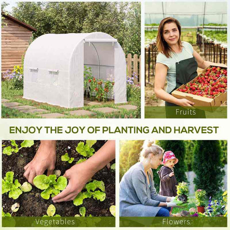 Outsunny 2.5 x 2 x 2 m Polytunnel Greenhouse, Walk-in Green House for Garden with Mesh Windows, Galvanised Steel Frame, White