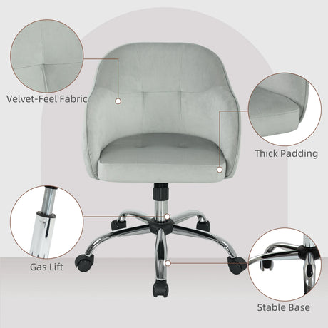 HOMCOM 46-56 cm Velvet-feel Office Chair - Grey