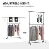 HOMCOM Heavy Duty Clothes Hanger Garment Rail Hanging Display Stand Rack w/ Wheels Adjustable