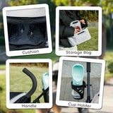PawHut Foldable Dog Stroller, Lightweight Dog Pram w/ Shoulder Strap, Storage Bag, Cup Holder, Light Grey