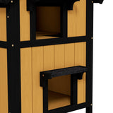 PawHut Wooden Cat House with Flower Pot, Windows, Multiple Entrances, Water-Resistant Roof for Outdoor - Yellow